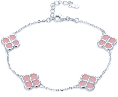 MINET Silver Bracelet with Jade Four-Leaf Clovers (Ag 925/1000, 4.5g) - Bracelet - Main image