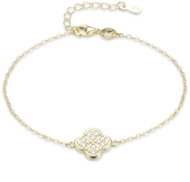 MINET Pozlacený stříbrný náramek čtyřlístek s bílými zirkony (Ag 925/1000, 2,15 g) - Bracelet