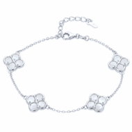 MINET Stříbrný náramek čtyřlístky s bílou perletí (Ag 925/1000, 4,3 g) - Bracelet