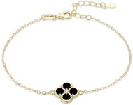 MINET Pozlacený stříbrný náramek čtyřlístek s černou perletí (Ag 925/1000, 1,9 g) - Bracelet