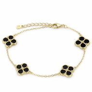MINET Pozlacený stříbrný náramek čtyřlístky s černou perletí (Ag 925/1000, 4,2 g) - Bracelet