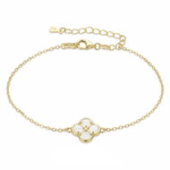 MINET Pozlacený stříbrný náramek čtyřlístek s bílou perletí (Ag 925/1000, 1,95 g) - Bracelet