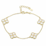 MINET Pozlacený stříbrný náramek čtyřlístky s bílou perletí (Ag 925/1000, 4,3 g) - Bracelet