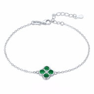 MINET Stříbrný náramek čtyřlístek s malachitem (Ag 925/1000, 1,9 g) - Bracelet