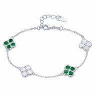 MINET Stříbrný náramek čtyřlístky s bílou perletí a malachitem (Ag 925/1000, 4,4 g) - Bracelet