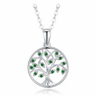 MINET Stříbrný náhrdelník strom života s zelenými zirkony (Ag 925/1000, 3,55 g) - Necklace