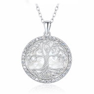 MINET Stříbrný náhrdelník strom života s bílými zirkony a bílou perletí (Ag 925/1000, 5,6 g) - Necklace
