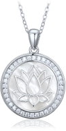 MINET Stříbrný náhrdelník lotosový květ s bílou perletí a zirkony (Ag 925/1000, 6,15 g) - Necklace