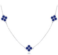 MINET Stříbrný náhrdelník čtyřlístky s lapisy (Ag 925/1000, 5,85 g) - Necklace