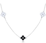 MINET Stříbrný náhrdelník čtyřlístky s bílou a černou perletí (Ag 925/1000, 5,6 g) - Necklace