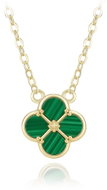 MINET Pozlacený stříbrný náhrdelník čtyřlístek s malachitem (Ag 925/1000, 2,65 g) - Necklace