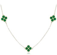 MINET Pozlacený stříbrný náhrdelník čtyřlístky s malachitem (Ag 925/1000, 5,6 g) - Necklace