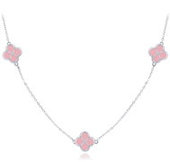 MINET Stříbrný náhrdelník čtyřlístky s jadeity (Ag 925/1000, 6,05 g) - Necklace