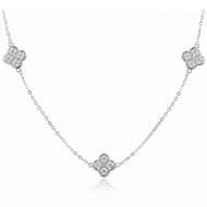 MINET Stříbrný náhrdelník čtyřlístky s bílými zirkony (Ag 925/1000, 6,85 g) - Necklace