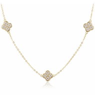 MINET Pozlacený stříbrný náhrdelník čtyřlístky s bílými zirkony (Ag 925/1000, 6,9 g) - Necklace