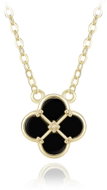 MINET Pozlacený stříbrný náhrdelník čtyřlístek s černou perletí (Ag 925/1000, 2,5 g) - Necklace