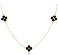 MINET Pozlacený stříbrný náhrdelník čtyřlístky s černou perletí (Ag 925/1000, 5,7 g) - Necklace