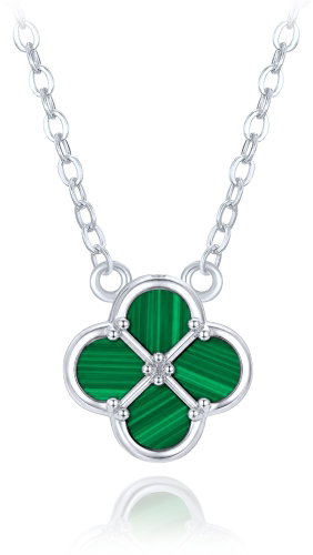 MINET Silver Four-Leaf Clover Necklace with Malachite (Ag 925/1000, 2.65g) Main image MINET Silver Four-Leaf Clover Necklace with Malachite (Ag 925/1000, 2.65g) - Necklace - Main image