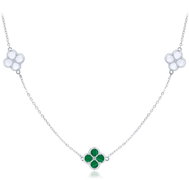 MINET Stříbrný náhrdelník čtyřlístky s bílou perletí a malachitem (Ag 925/1000, 5,7 g) - Necklace