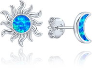 MINET Silver Sun and Moon Earrings with Blue Opals (Ag 925/1000, 1.25g) - Earrings