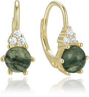 MINET Gold-Plated Silver Earrings with Dark Moss Agate and Zirconia (Ag 925/1000, 2.55g) - Earrings