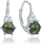 MINET Elegant Silver Earrings with Dark Moss Agate and Zirconia (Ag 925/1000, 2.6g) - Earrings