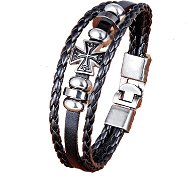 Leather bracelet - cross black SLPP1096 - 21cm - Bracelet