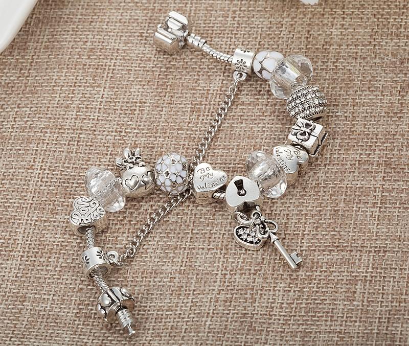 PANDORA SILVER BRACELET PAVE CZ HEART LOVE VALENTINE WITH BLUE EUROPEAN  CHARMS! | eBay