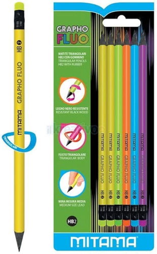 MITAMA, graphite, triangular with rubber Fluo HB (2) / 6 pcs - Pencil - Main image