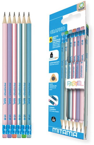 MITAMA Pastel graphite, triangular with rubber HB (No. 2) - pack of 6 - Pencil - Main image