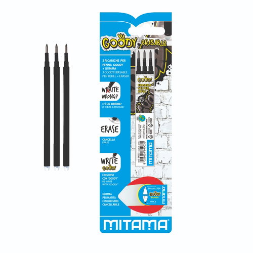 Mitama Refills + eraser for Goody pen black - 0,7 mm, 3 pcs - Erasable Pen Refill - Main image