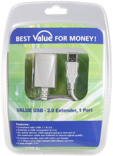 OEM USB 2.0 predlžovací 5m AA aktívny sivý - Dátový kábel - Hlavný obrázok