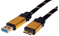 ROLINE Gold USB 3.0 SuperSpeed USB 3.0 A(M) -> micro USB 3.0 B(M),  0,8 m – čierno-zlatý - Dátový kábel