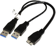 OEM USB SuperSpeed 5Gbps Y Cable 2x USB 3.0 A(M) - microUSB 3.0 B(M), 0.3m, Black - Data Cable