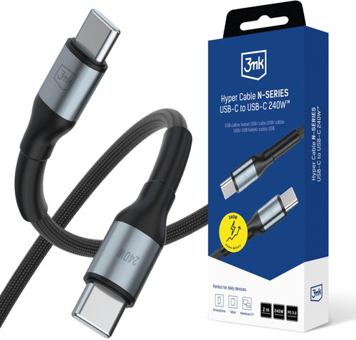 3MK Hyper Cable N-SERIES USB-C/USB-C, Power Delivery, QC 3.0, 240W, 2m Black - Data Cable - Main image