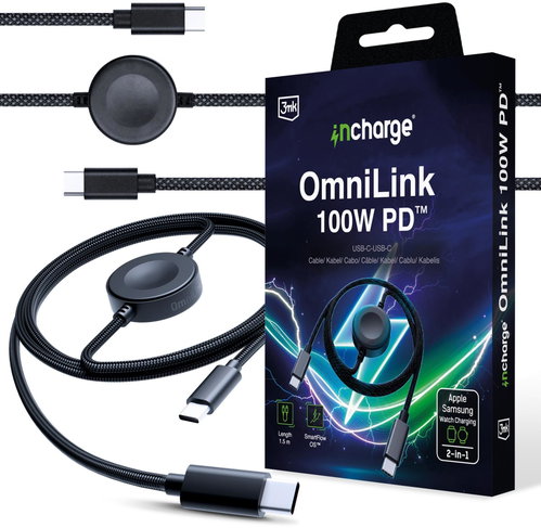 3MK Incharge OmniLink 100W PD Black 1.5m - Power Cable - Main image