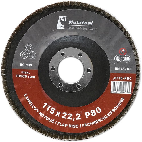 Laminated grinding wheel Molatool Korund 115 mm P80 - Lamellar Disc - Main image