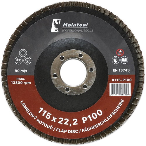 Laminated grinding wheel Molatool Korund 115 mm P100 - Lamellar Disc - Main image