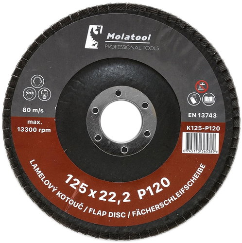 Laminated grinding wheel Molatool Korund 125 mm P120 - Lamellar Disc - Main image