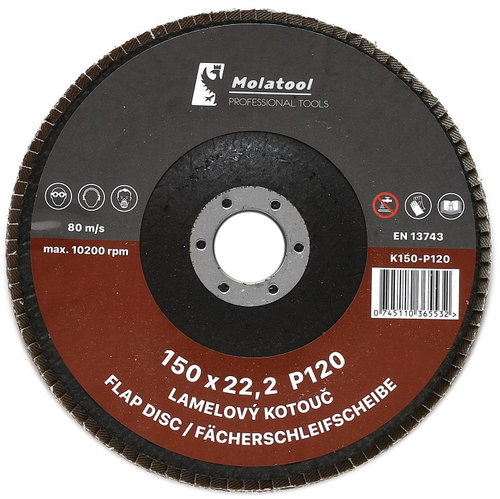 Laminated grinding wheel Molatool Korund 150 mm P120 - Lamellar Disc - Main image