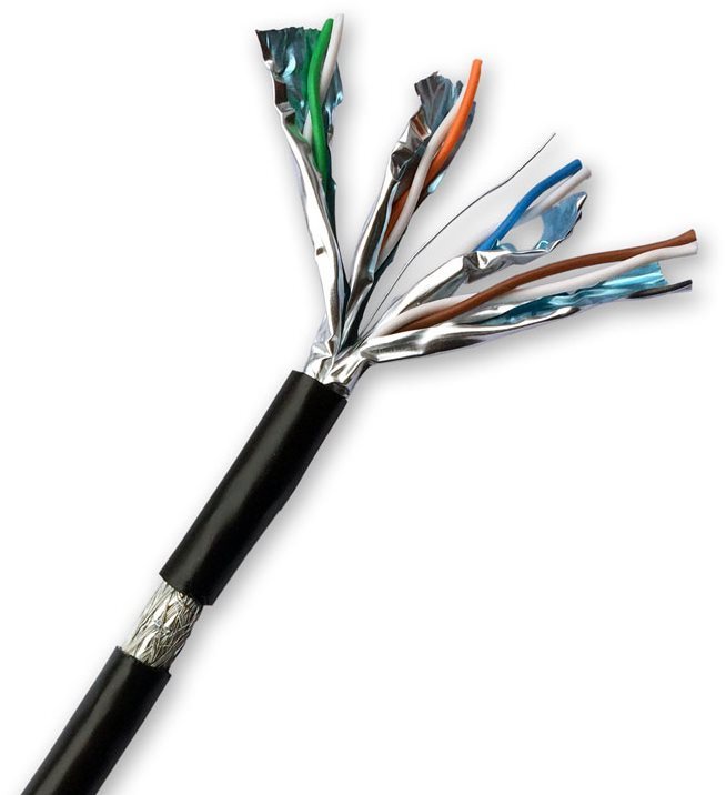 Datacom S / FTP huzal CAT7 PE, Fca 100m, köpeny fekete Kültéri