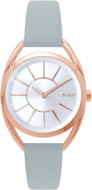 MINET Rose gold dámské hodinky Icon Pink se šedým koženým řemínkem - Watch