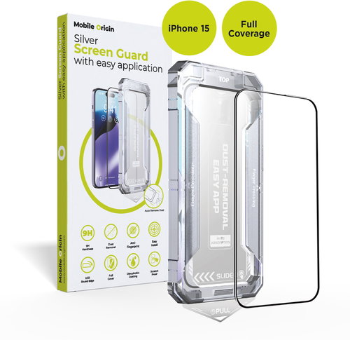 Mobile Origin Yellow Screen Guard iPhone 15 with applicator Main image Mobile Origin Yellow Screen Guard iPhone 15 with applicator - Glass Screen Protector - Main image
