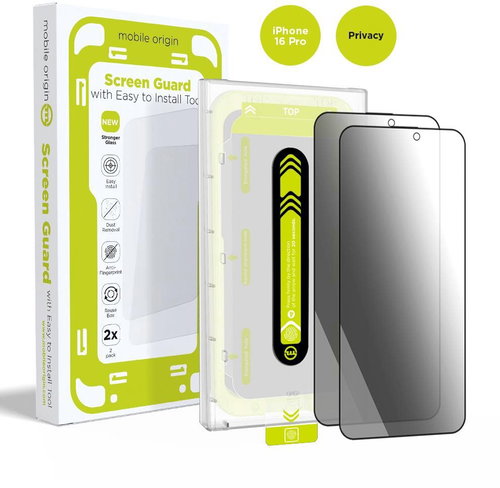 Mobile Origin Screen Guard Privacy With Easy Applicator 2 Pack iPhone 16 Pro - Glass Screen Protector - Main image