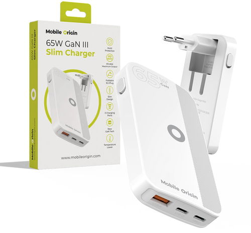 Mobile Origin 65W GaN III Slim Charger dual USB-C Single USB-A White - Nabíječka do sítě - Hlavní obrázek
