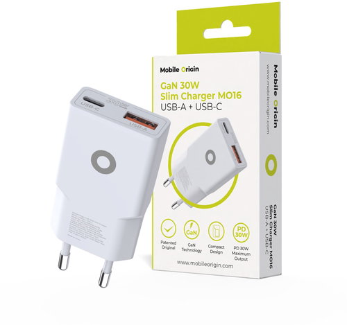 Mobile Origin GaN 30W Slim Charger TÜV MO16 - USB-A + USB-C - Wall Charger - Main image