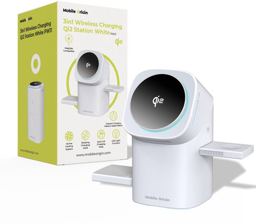 Mobile Origin 3in1 Qi2 Wireless Automatic Charging Station PW11 - White - Wireless Charger - Main image