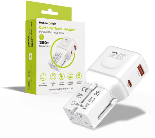 Mobile Origin GaN 35W Travel Adapter, EU/US/UK/AU PW25 White - Reiseadapter - Hauptbild