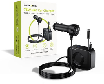 Mobile Origin 75 W 5 in 1 Car Charger CA23 – 2× USB-C + USB-A Port, 2× ...