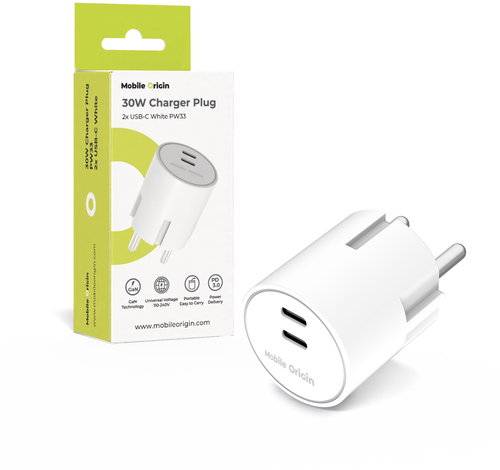 Mobile Origin 30 W Charger Plug PW33 2x USB-C White - Netzladegerät - Hauptbild